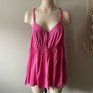 Torrid Babydoll Tank Top Flowy Pink Micro Polka Dot Front Zip Size 0 Large